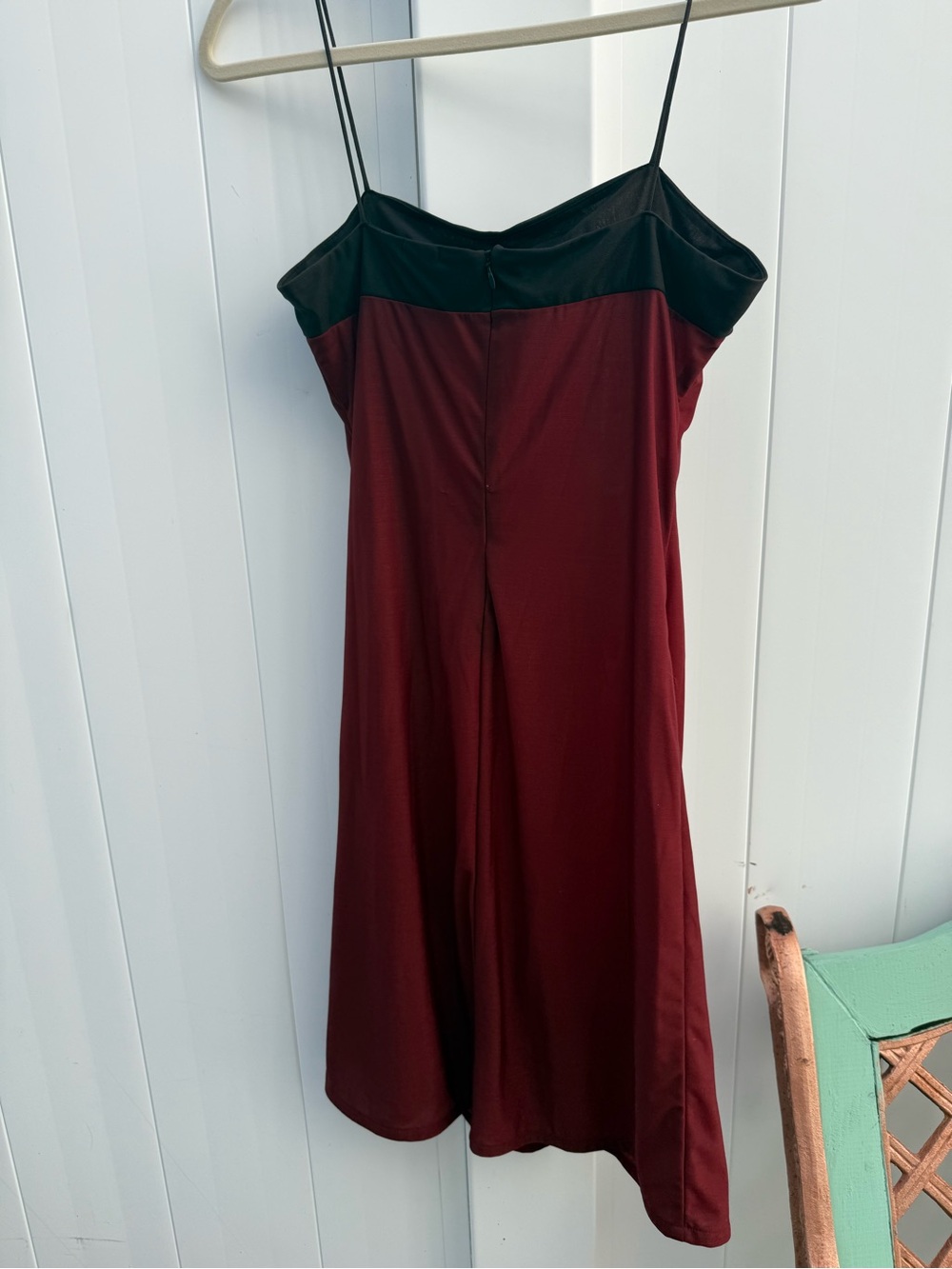 Burgundy Midi Dress with Black Contrast Bodice